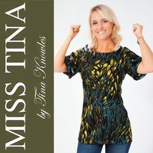 Miss Tina Top Sequins & Print Feathers